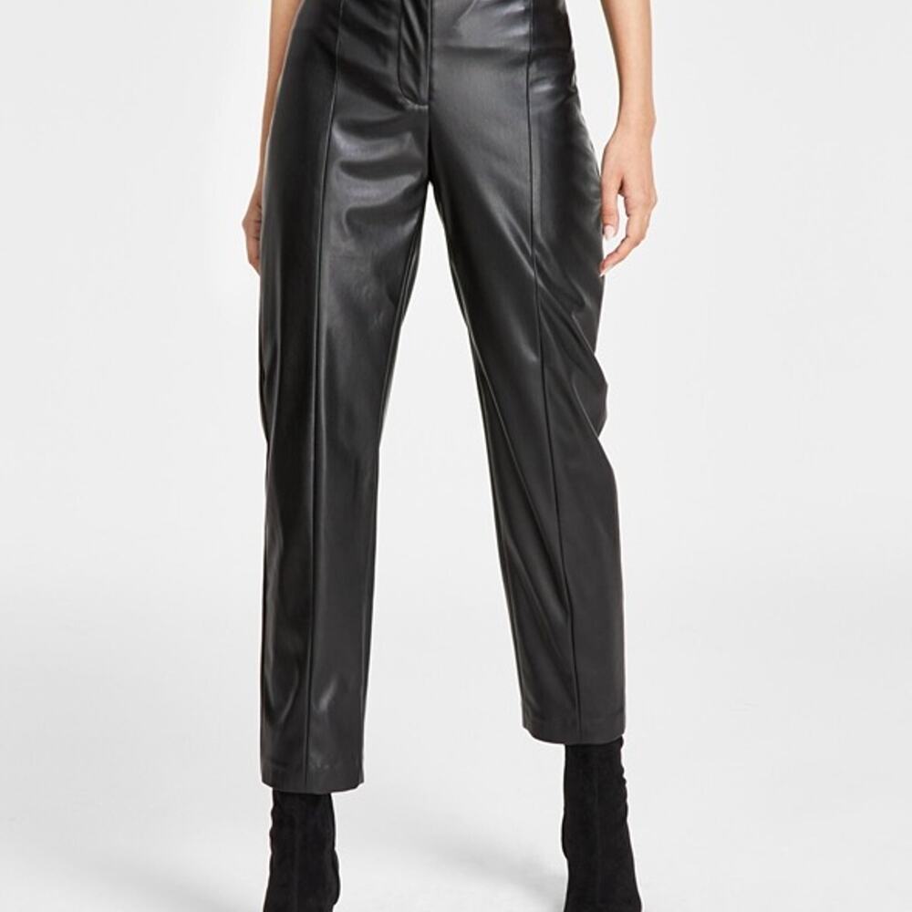 DKNY Women's Plus Faux Leather High Rise Skinny Pants Black Size 14/L NEW